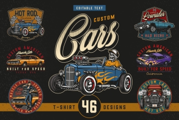 46 Custom cars bundle cover with different illustrations and text