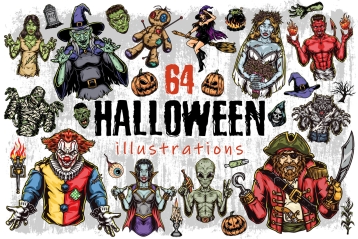 Halloween bundle cover of 64 illustrations