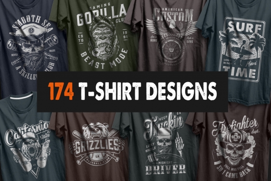 Old school style designs big collection with emblems and badges printing on t-shirts
