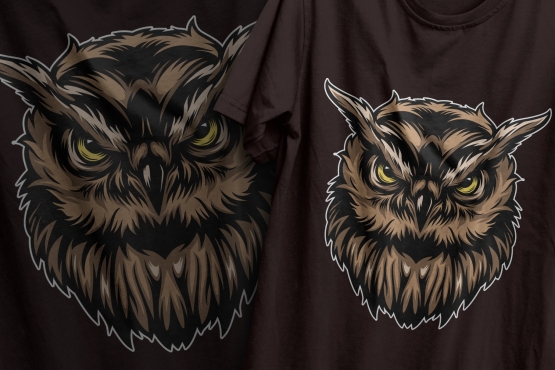 Colorful vintage design of serious owl head printing on t-shirts