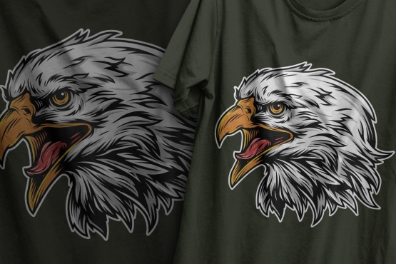 Colorful angry eagle head side view design in vintage style printing on t-shirts