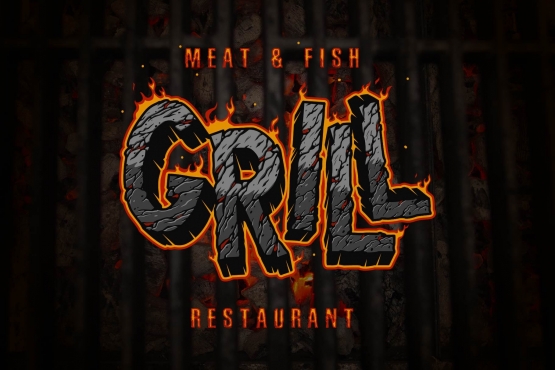 The modern design of a grill restaurant menu using Desert Rock font as a headline imitating hot coal effect