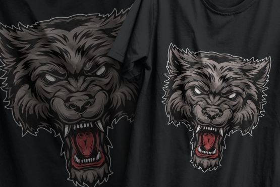 The old school style colorful furious wolf head design printing on t-shirts