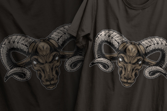 Vintage serious ram head colorful design printing on t-shirts