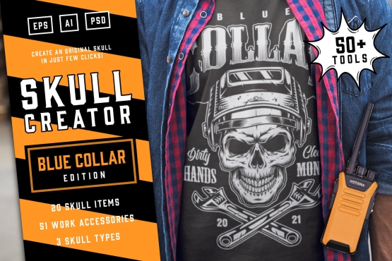 Skull creator (Blue collar edition) cover with different work tools