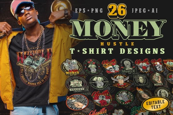 Money bundle cover with different illustrations and text