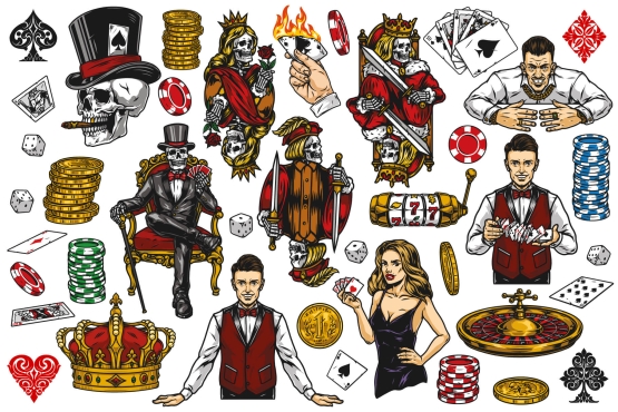 Gambling colored illustrations on light background