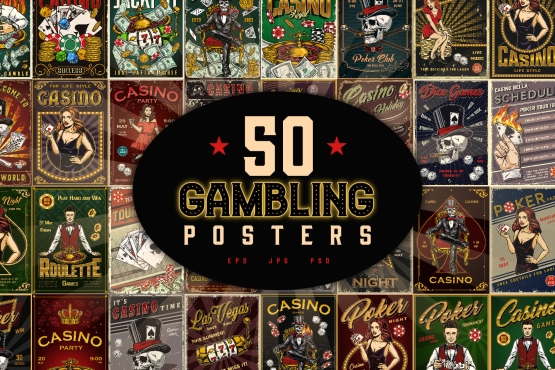 50 Gambling posters bundle cover with different illustrations and text