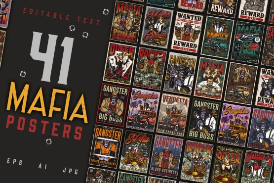 41 Mafia posters bundle cover with different illustrations and text