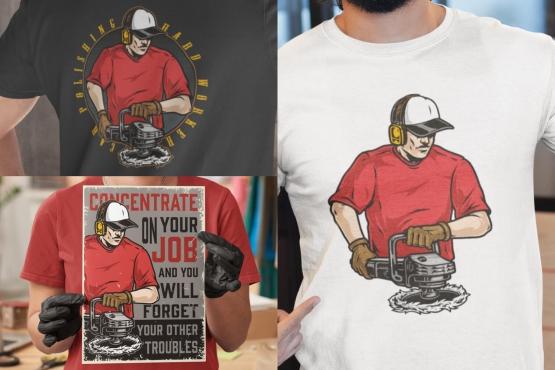 Handyman illustration used in a t-shirt design and a poster