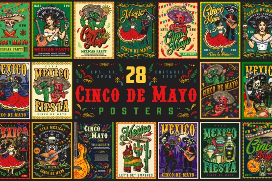 28 Cinco de Mayo posters bundle cover with different illustrations and text.