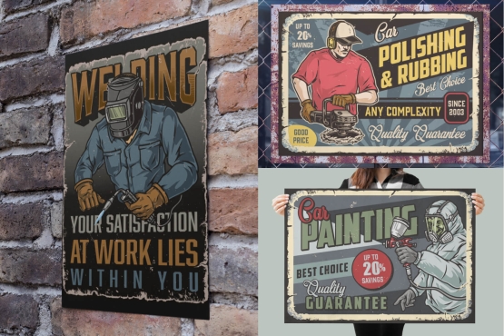Different Handymen posters on poster mockups
